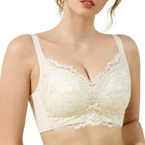 Ailivin Luxury Embroidery Minimizer Bra Full‎ Coverage Lace Support Beige 46C